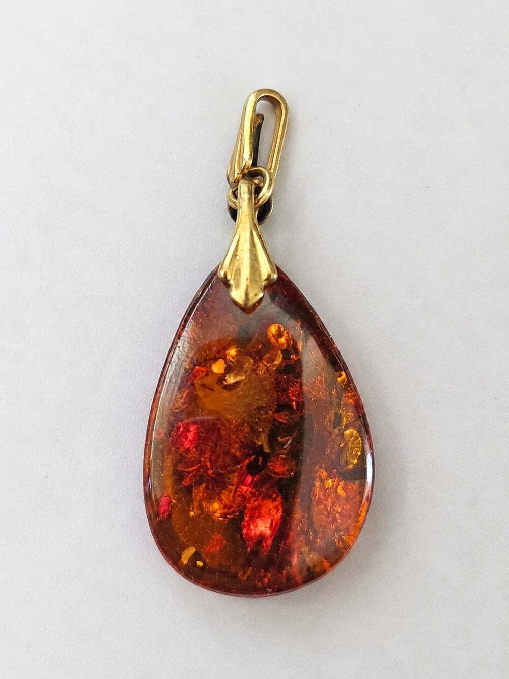 Vintage Genuine Baltic Amber Teardrop Pendant AM DOUBLE Gold Filled Germany